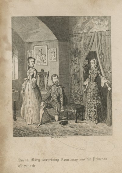La regina Maria sorprende Courtenay e la principessa Elisabetta da George Cruikshank