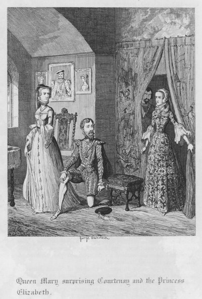 La Regina Maria sorprende Courtenay e la Principessa Elisabetta da George Cruikshank