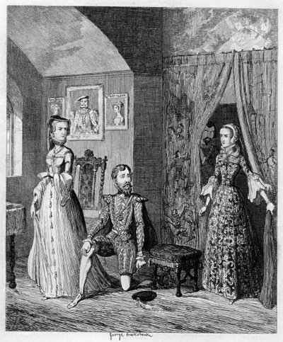 La regina Maria sorprende Courtenay e la principessa Elisabetta, 1553-1555 1840 da George Cruikshank