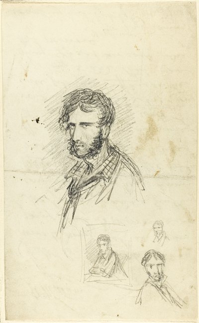 Autoritratto con tre schizzi da George Cruikshank