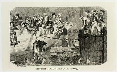 Settembre - Over-Boarded and Under-Lodged dalle acqueforti di George Cruikshank a The Comic Almanacks: 1835-1853 da George Cruikshank