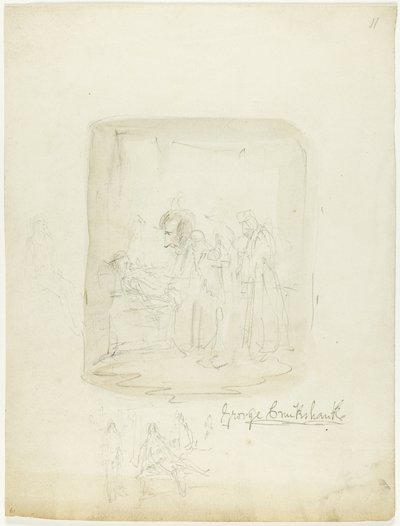 Foglio di schizzi con autoritratto da George Cruikshank