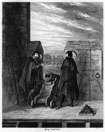 Simon Renard e Winwike il guardiano sul tetto della Torre Bianca, 1553 1840 da George Cruikshank