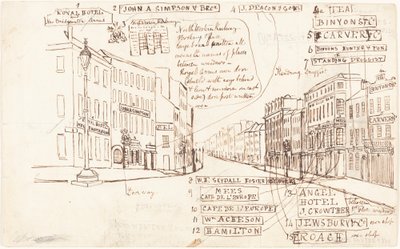 Prospettiva Stradale con Luoghi di Commercio Etichettati da George Cruikshank