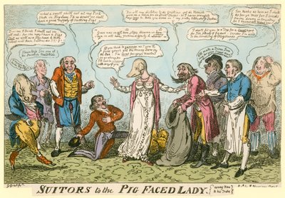 Pretendenti della signora con la faccia di maiale di Manchester Square, Londra da George Cruikshank