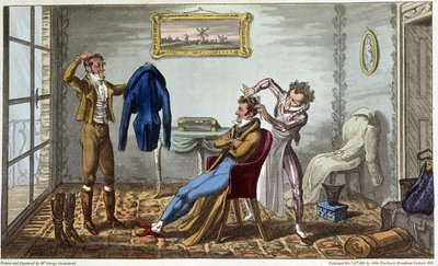Sarto e parrucchiere a domicilio - in "La vita a Parigi" di David Carey, ill. di George Cruikshank, ed. Fairburn, Londra da George Cruikshank