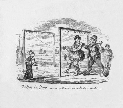 Preso in rimorchio - Una scena su una corda, 1829 da George Cruikshank