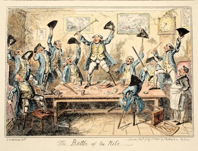 La battaglia del Nilo, da Greenwich Hospital, una serie di schizzi navali, descrittivi della vita di un uomo di guerra, pub. 1826 da George Cruikshank