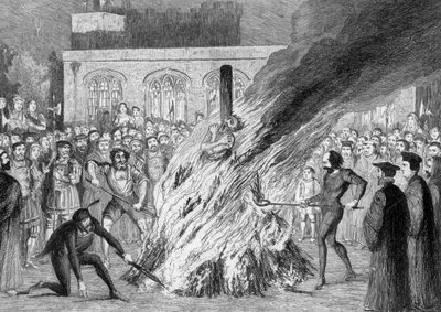 Il rogo di Edward Underhill su Tower Green, 1840 da George Cruikshank