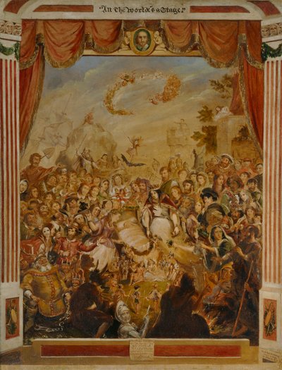 La prima apparizione di William Shakespeare sul palco del Globe Theatre da George Cruikshank