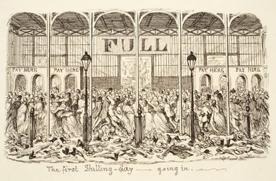 Il primo giorno dello scellino - Entrata, pub. 1851 (incisione) da George Cruikshank