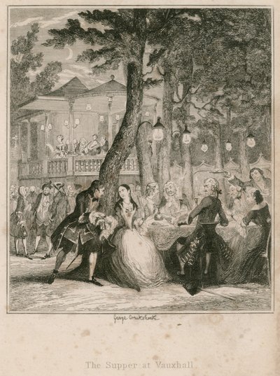 La cena ai Vauxhall Gardens, Londra da George Cruikshank