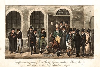 Tom, Jerry e Logic nel cortile della stampa, prigione di Newgate, Londra da George Cruikshank