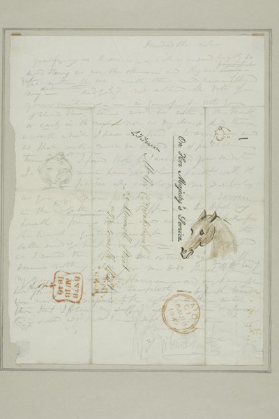 Senza titolo (lettera di Cruikshank con schizzi di testa di cavallo) da George Cruikshank