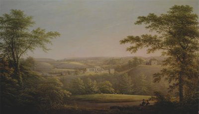 Easby Hall e Abbazia di Easby con Richmond, Yorkshire sullo sfondo da George Cuitt