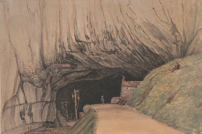 Ingresso alla caverna di Peak, o Buco del Diavolo, Castleton... da George Cumberland