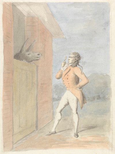 Un Dandy che Esamina la Testa di un Mulo Vista sopra una Porta di Stalla da George Dance