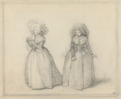 Due signore in conversazione, presumibilmente una scena di una commedia da George Dance
