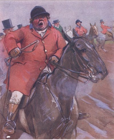 Sono molto obbligato a vedere quel gentiluomo con i grossi polpacci per aver cavalcato sopra i miei segugi, da Lezioni di Mr Jorrocks pubblicato da Hodder & Stoughton da George Denholm Armour