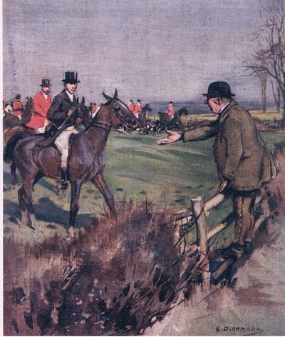 Che umiliazione vedere un grande agricoltore che bullizza un piccolo uomo in pelle e scarlatto per aver cavalcato sopra i suoi semi, da Lezioni di Mr Jorrocks pubblicato da Hodder & Stoughton da George Denholm Armour