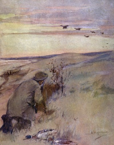 Caccia agli uccelli selvatici: volo (litografia a colori) da George Denholm Armour