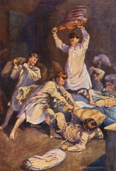 Strappando le coperture dai loro cuscini, si sarebbero incontrati in battaglia mortale da George Derville (after) Rowlandson