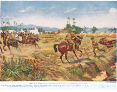 Il soldato C. Hull salva la vita del capitano G.E.D. Learoyd, sotto il fuoco, illustrazione da 