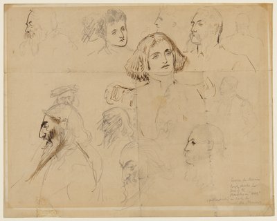 Schizzo per alcuni personaggi di Trilby, inclusi Trilby e Svengali da George du Maurier