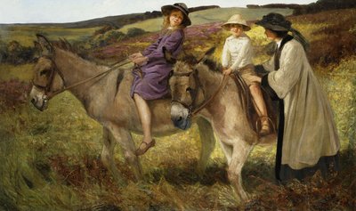 Due bambini che cavalcano asini sul bordo di una brughiera da George Edmund Butler