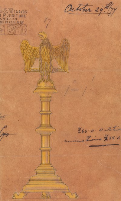Progetti eseguiti per Jones e Willis, lavoratori in metallo e legno e produttori di mobili per chiese di Birmingham e Londra da George Edmund Street