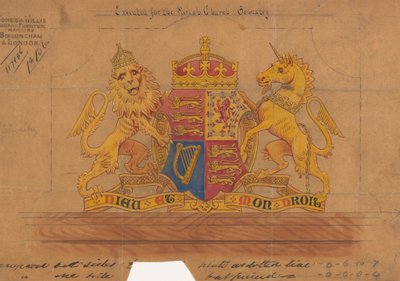 Design eseguiti per Jones e Willis, lavoratori in metallo e legno e produttori di mobili per chiese di Birmingham e Londra da George Edmund Street