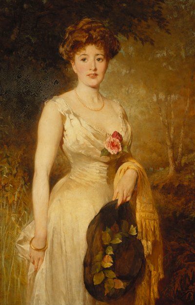 Ritratto di una signora in abito bianco, 1909 da George Elgar Hicks