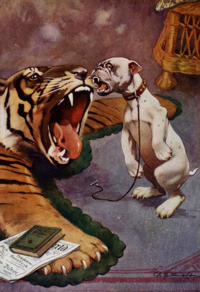 Tigre, Tigre - cane che abbaia a tappeto di tigre da George Ernest (after) Studdy