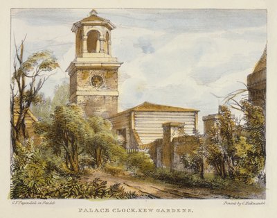 Orologio del Palazzo, Kew Gardens, tavola 7 da Kew Gardens: Una Serie di Ventiquattro Disegni su Pietra, inciso da Charles Hullmandel (1789-1850) pubblicato nel 1820 da George Ernest after Papendiek