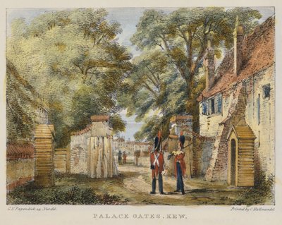 Cancelli del Palazzo, Kew, tavola 3 da Kew Gardens: Una Serie di Ventiquattro Disegni su Pietra, inciso da Charles Hullmandel (1789-1850) pubblicato nel 1820 da George Ernest after Papendiek