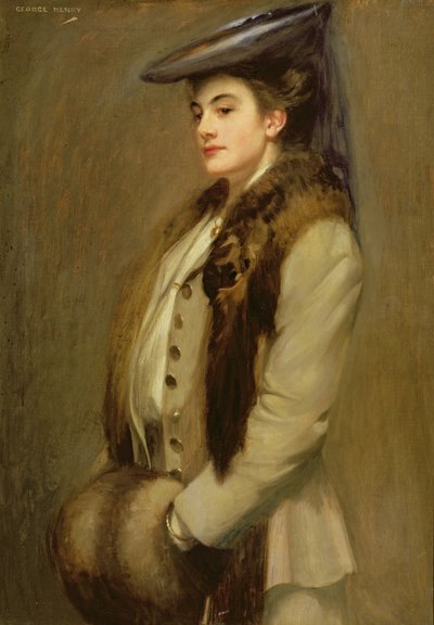 Ritratto di una signora con stola di pelliccia e manicotto da George F. Henry