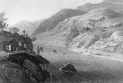 Attraversamento del fiume Tonse su un Jhoola, 1838 da George Francis White