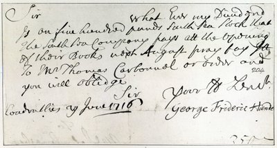 Lettera scritta da Handel, giugno 1716 da George Frederick Handel