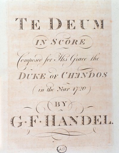 Pagina del titolo della partitura di Te Deum di G F Handel da George Frederick Handel