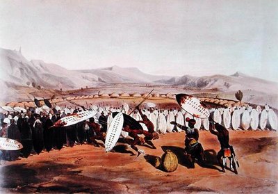 Umpanda che rivede le sue truppe a Nonduengo, inciso da J.Needham, c.1849 da George French (after) Angas