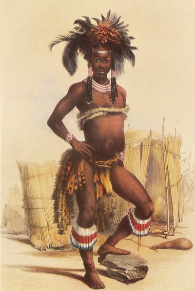 Nc’pae, un giovane zulu nel suo costume da ballo da George French Angas
