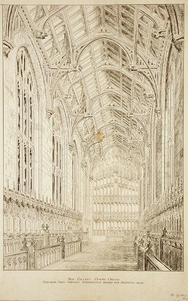 Cappella del New College: vista interna che mostra il design alternativo per il tetto proposto da George Gilbert Scott