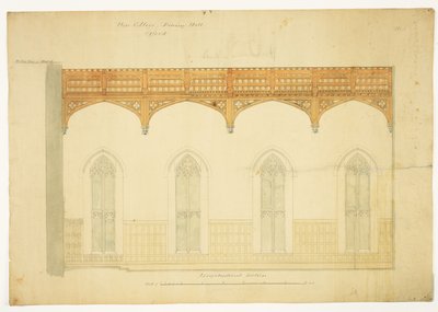 New College Oxford: Progetto per il tetto della New Hall, 1865 da George Gilbert Scott