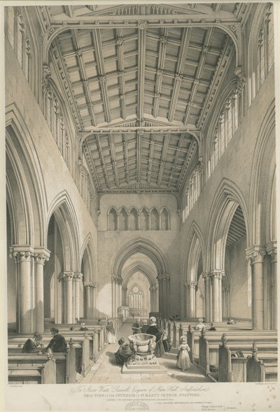 Stafford - Interno della Chiesa di Santa Maria: litografia colorata da George Gilbert Scott