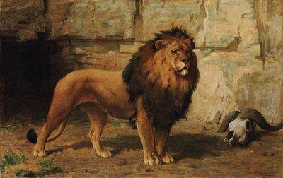 Un leone che protegge la sua tana da George Goodwin Jnr Kilburne