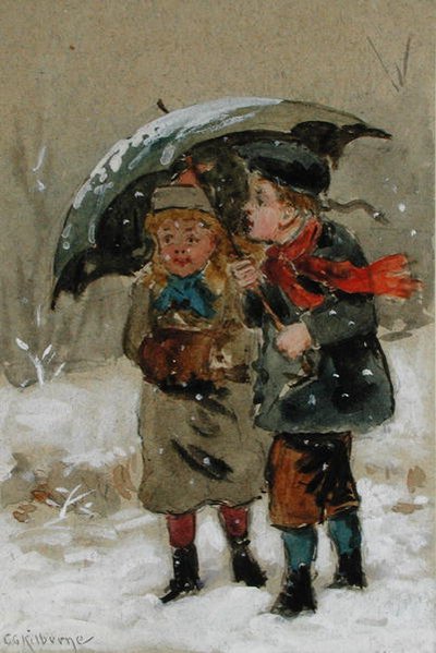 Bambini che giocano nella neve da George Goodwin Kilburne