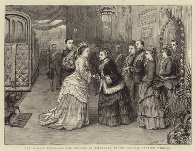 Sua Maestà accoglie la Duchessa di Edimburgo alla stazione ferroviaria di Windsor da George Goodwin Kilburne