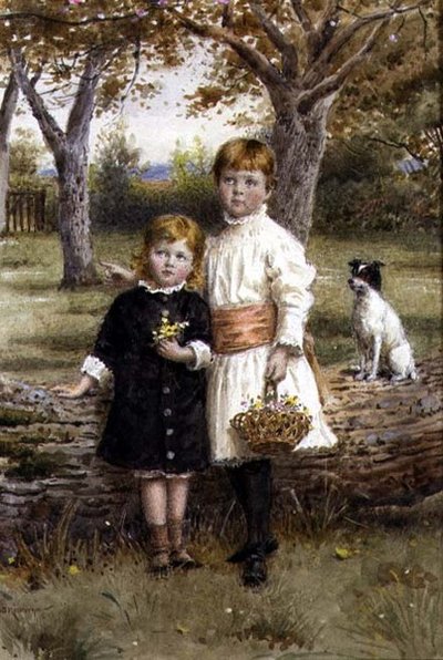 Due sorelle con un cesto di fiori da George Goodwin Kilburne