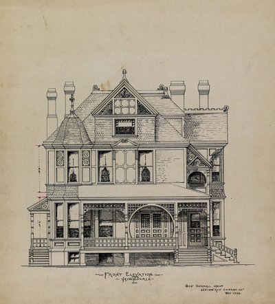 Disegni di presentazione, Residenza per il Dr. Stratford, Chicago, Illinois, Elevazione frontale da George Gorball