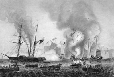 La distruzione della giunca da guerra cinese nella baia di Anson da George Greatbatch
